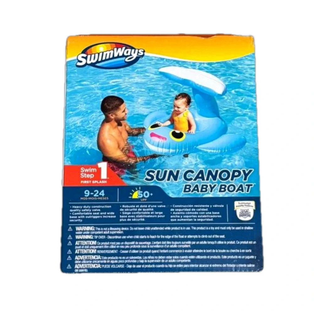 Swimways Sun Canopy Baby Boat Blue Swim Step 1 First Splash 9-24 Months